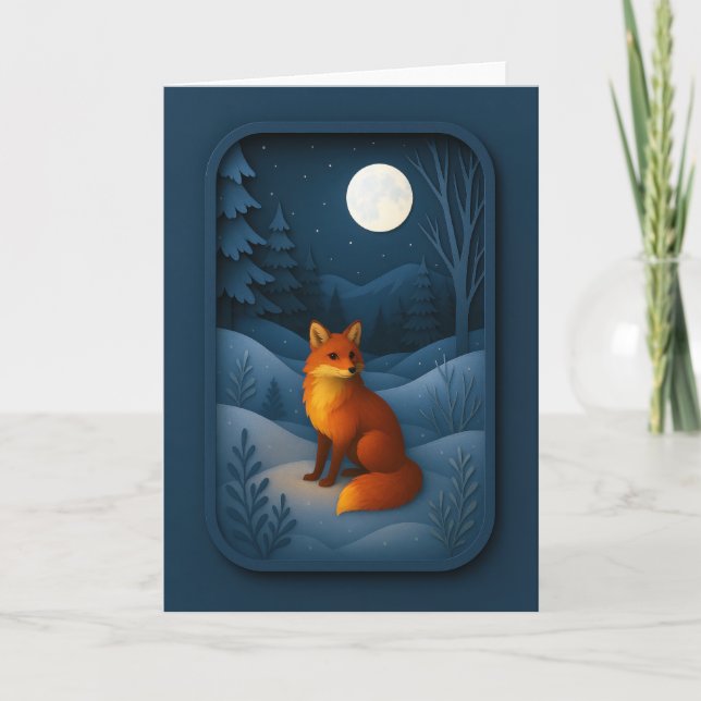 Moonlit Fox in Snowy Forest Card Kort (Framsida)