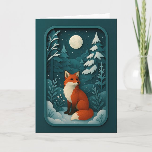 Moonlit Fox in Snowy Forest Card Kort (Framsida)