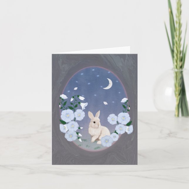 Moonlit Garden Bunny Small Greeting Card  Kort (Framsida)