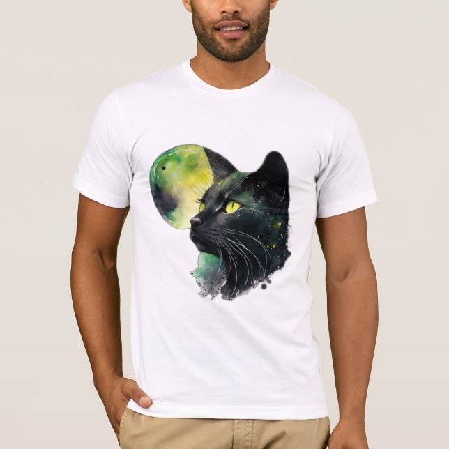Moonlit Gaze - Mystic Black Cat T Shirt (Framsida)