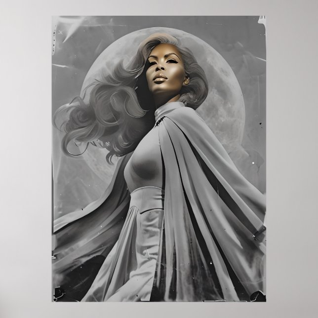 Moonlit Goddess Poster - Svarta och vita Porträtt (Framsidan)