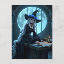 Moonlit Gothic Anime Witch Hlloween-vykort Helg Vykort
