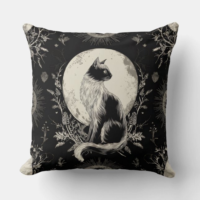 Moonlit Gothic Black Cat Dekorativ kudde (Framsida)