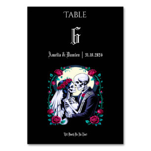 Moonlit Gothic Skeleton till Död Blommigt Bröllop Bordsnummer