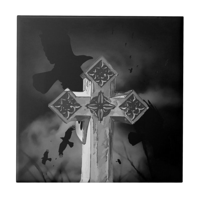 Moonlit GraveYard Gothic Kor med Kråkor Kakelplatta (Framsidan)
