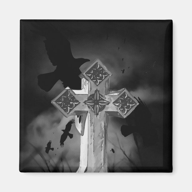Moonlit GraveYard Gothic Kor med Kråkor Magnet (Framsidan)