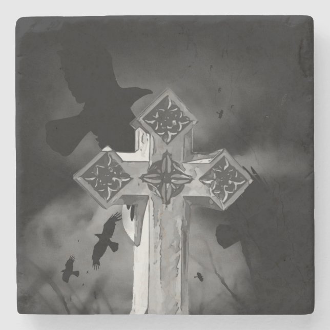 Moonlit GraveYard Gothic Kor med Kråkor Stenunderlägg (Framsidan)