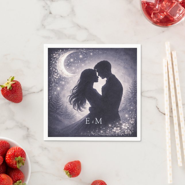 Moonlit Grove Celestial Woodland Wedding Pappersservett (Insitu)