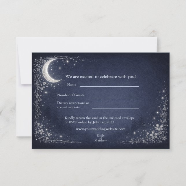 Moonlit Grove Celestial Woodland Wedding RSVP Card Tack Kort (Framsida)