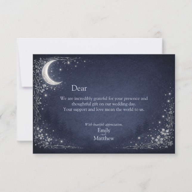 Moonlit Grove Celestial Woodland Wedding Tack Kort (Framsida)