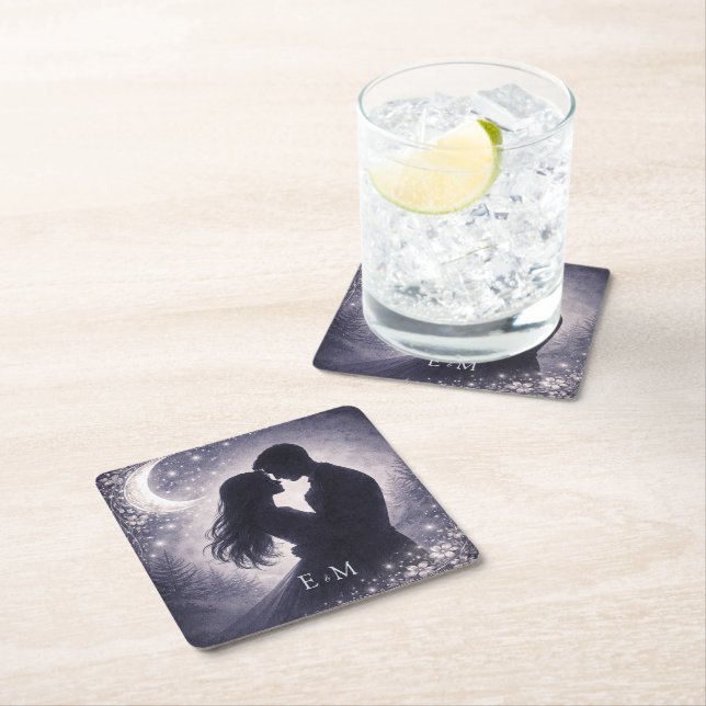 Moonlit Grove Celestial Woodland Wedding Underlägg Papper Kvadrat (Insitu)