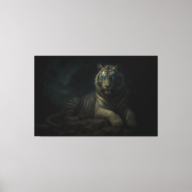 Moonlit Guardian White Tiger – Fantasy Art Canvastryck (Framsida)