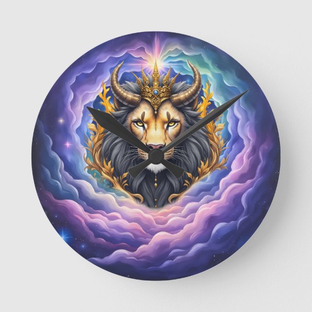 Moonlit Guardians – Cosmic lion. Rund Klocka (Framsida)