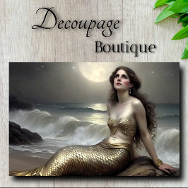 Moonlit Guld Sjöjungfru Gaze Decoupage