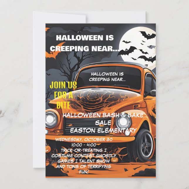 Moonlit Halloween-inbjudan med Orange bil Inbjudningar (Framsida)