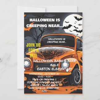 Moonlit Halloween-inbjudan med Orange bil Inbjudningar