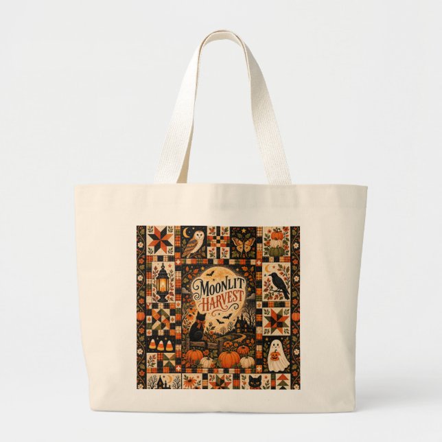 Moonlit Harvest Vintage Halloween Patchwork Jumbo Tygkasse (Framsidan)