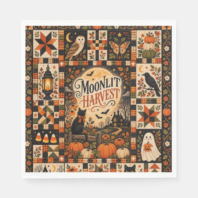 Moonlit Harvest Vintage Halloween Patchwork Pappersservett (Framsidan)