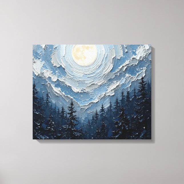 Moonlit Himmel over Forest Premium Wrapped Canvas  (Framsida)