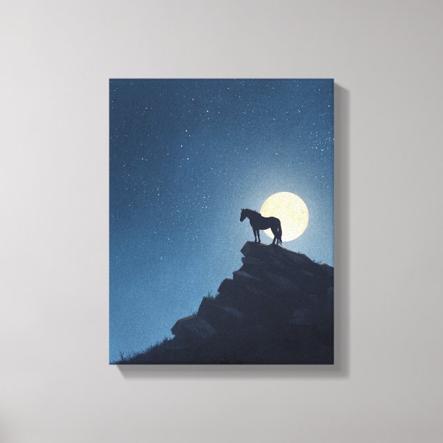 Moonlit Horse Cliff Silhouette Art Canvastryck (Framsida)