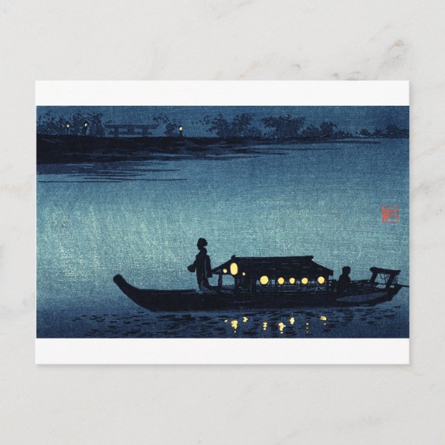 Moonlit Japansk Riverboat Vykort (Framsida)