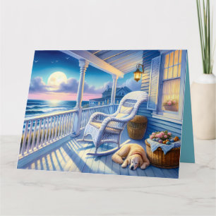 Moonlit Kustporch med Hund- och havsvy Tack Kort