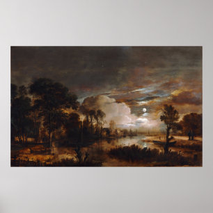 Moonlit liggande av Aert Van Der Neer (1647) Poster