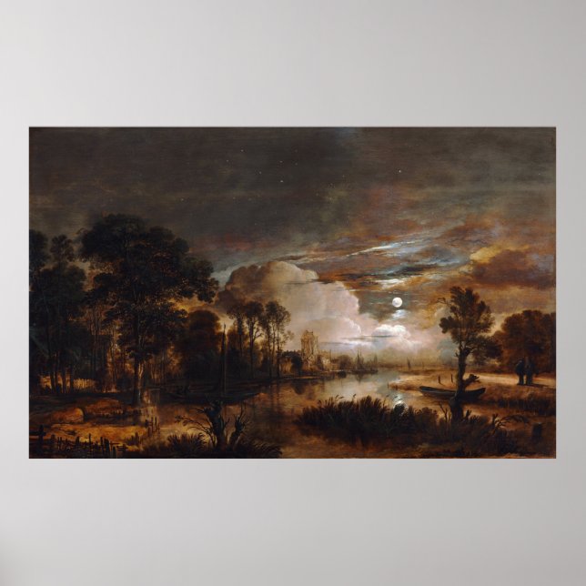Moonlit liggande av Aert Van Der Neer (1647) Poster (Framsidan)