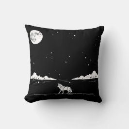 Moonlit liggande Illustration för nattlig Varg Kudde
