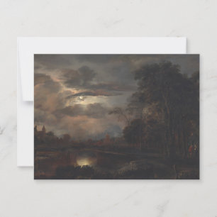 Moonlit liggande med Bridge by van der Neer: Vykort