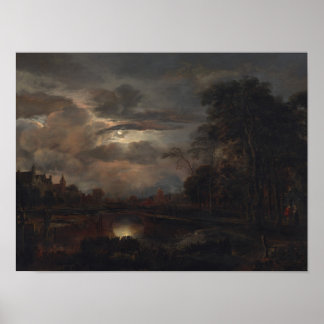 Moonlit liggande med Bridge Poster