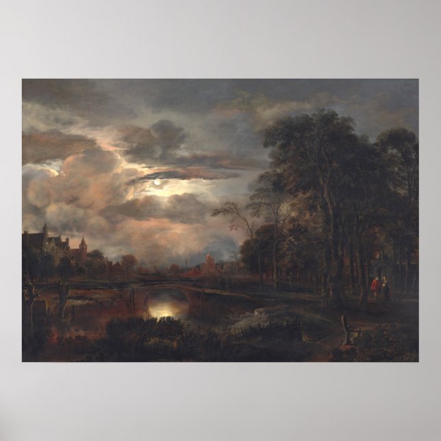 Moonlit liggande - van der Neer Fine Art Poster (Framsidan)