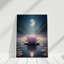 Moonlit Lotus Garden - Tranquil Lunar Reflection Poster