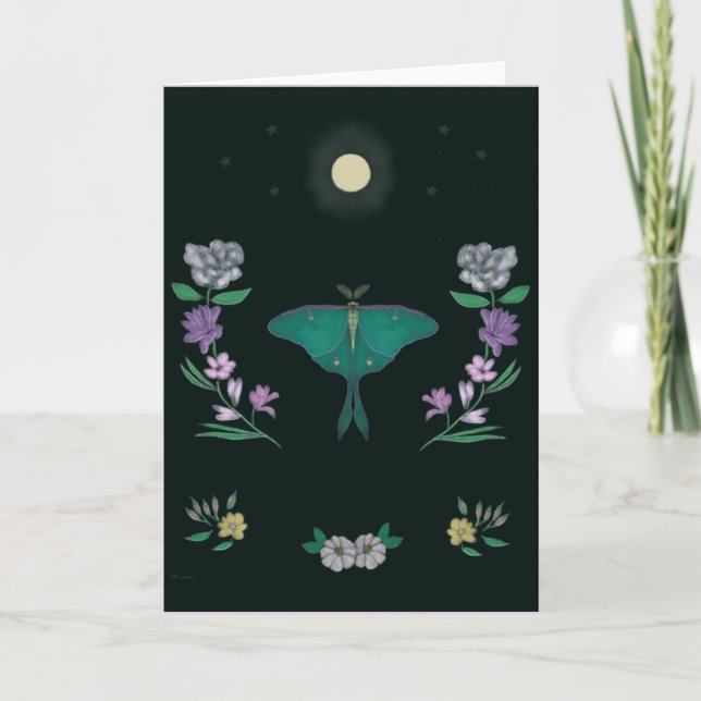 Moonlit Luna Moth Garden 5x7 Greeting Card Kort (Framsida)