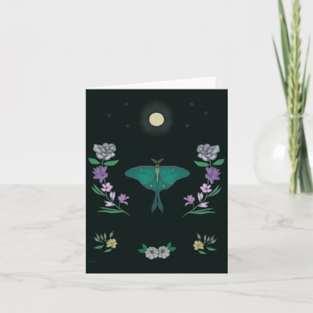 Moonlit Luna Moth Garden Small Greeting Card Tack Kort (Framsida)