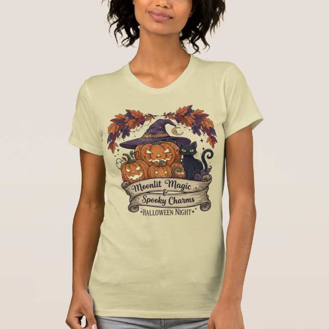 "Moonlit Magic & Spooky Charms" Halloween T-Shirt (Framsida)