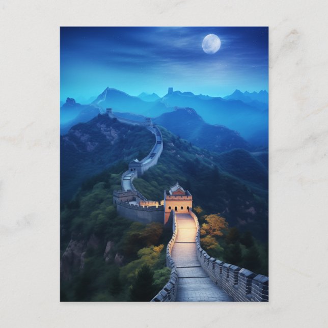 Moonlit Majesty of the Underbar Wall of China Helg Vykort (Framsida)