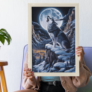 Moonlit Majesty: Varg Atop Mountain Poster