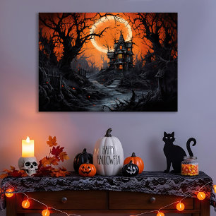 Moonlit Manor Haunted House Canvastryck