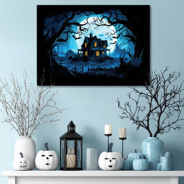 Moonlit Manor Haunted House Canvastryck