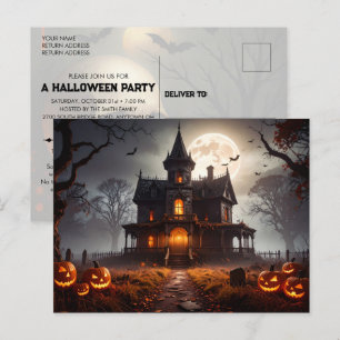 Moonlit Mansion Halloween fest-inbjudan Vykort
