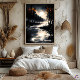 Moonlit Marshland - Monokrome Nocvändal Serenity Poster