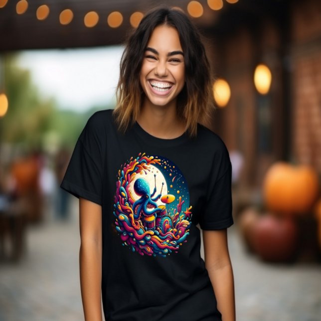 Moonlit Melodies Octopus Drummer T Shirt (Skapare uppladdad)