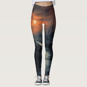 Moonlit Menace: Den hemsökta skogen i Dusk Leggings