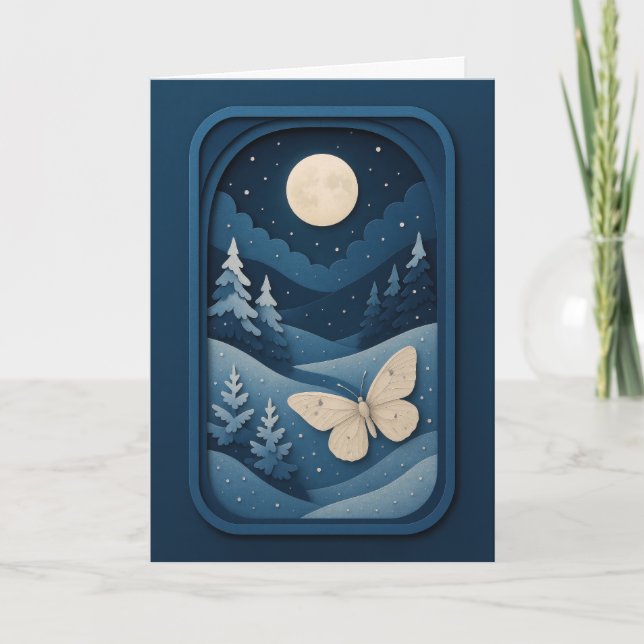 Moonlit Moth in Winter Forest Card Kort (Framsida)
