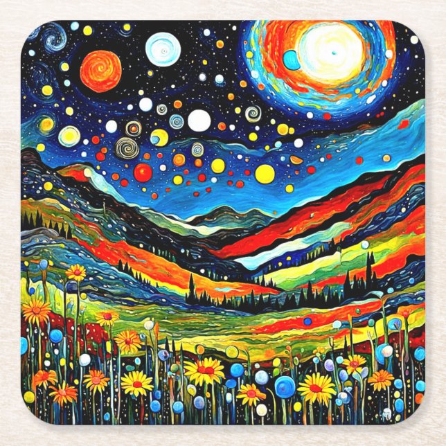 Moonlit Mountain Meadow 4 Underlägg Papper Kvadrat (Framsidan)