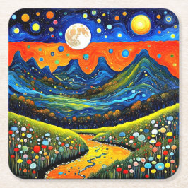 Moonlit Mountain Meadow 5 Underlägg Papper Kvadrat