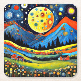 Moonlit Mountain Meadow 6 Underlägg Papper Kvadrat
