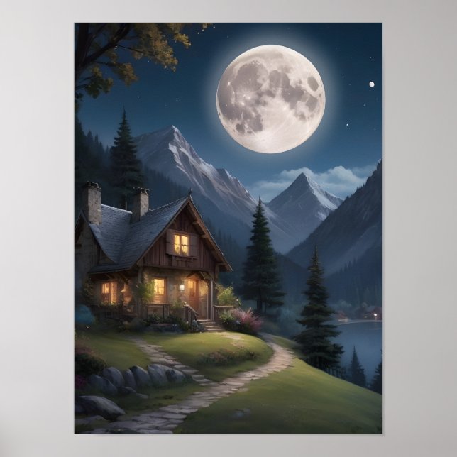 Moonlit Mountain Retreat Poster (Framsidan)