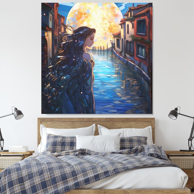 Moonlit Muse in Venice – Fantasy Canvas Wall Art (Insitu (sovrum))